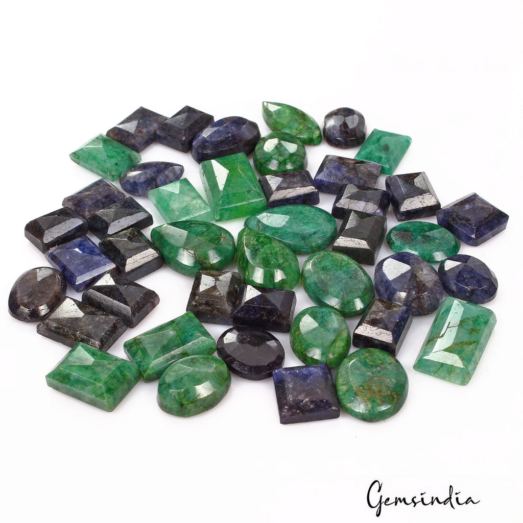 Certified 990 Ct/43 Pc Natural Blue Sapphire Green Emerald Mix Cut Loose Gem Lot