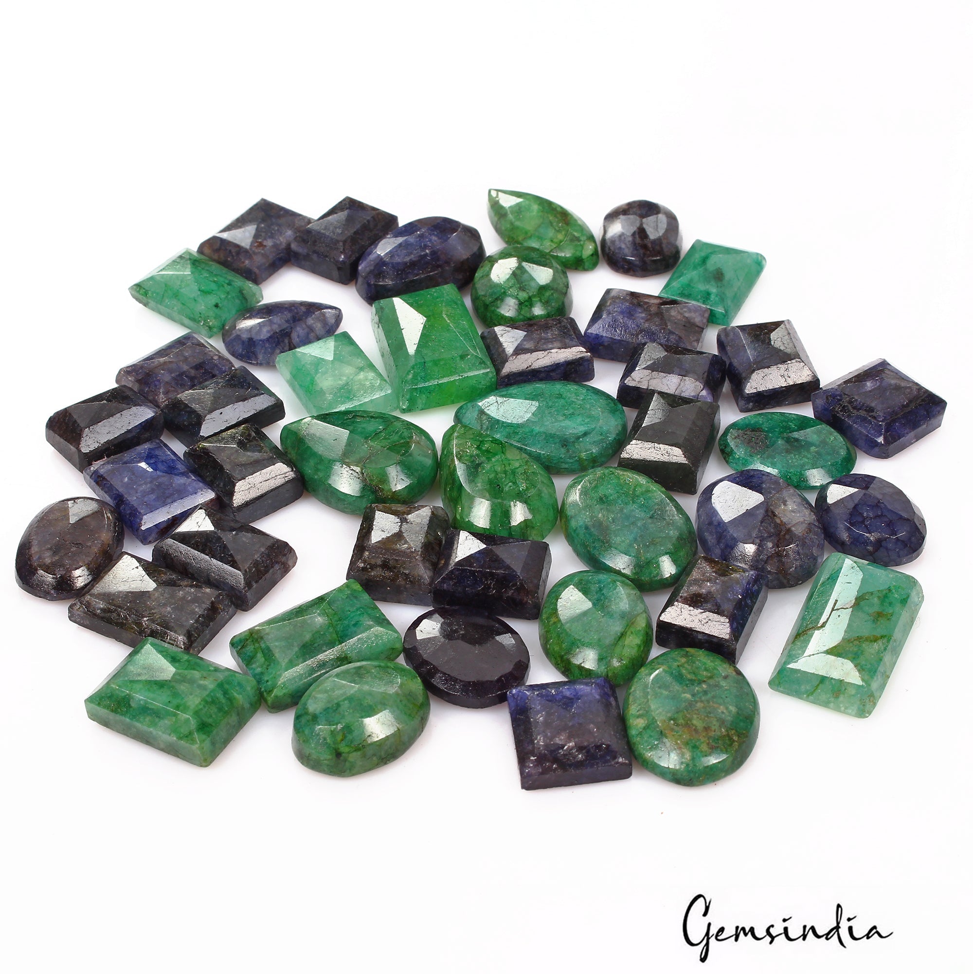 Certified 990 Ct/43 Pc Natural Blue Sapphire Green Emerald Mix Cut Loose Gem Lot
