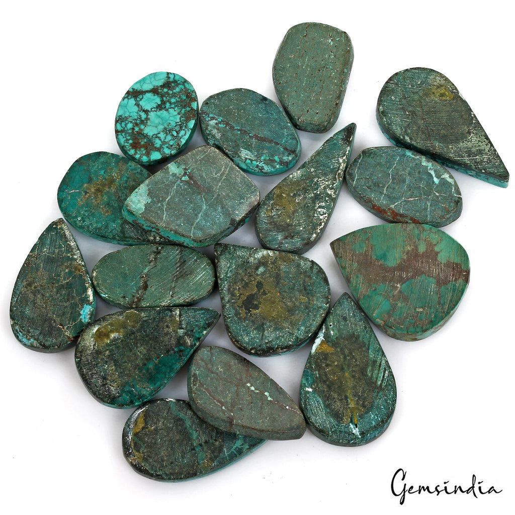 490 Cts/16 Pcs Natural Green Arizona USA Spiderweb Turquoise Pear Cab Loose Gems