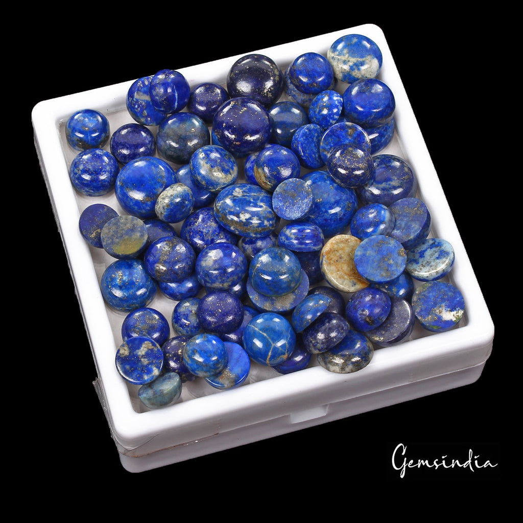 500 Cts/69 Pcs Natural Blue Lapis Lazuli Gold Pyrite Round Cab Loose Gems Lot