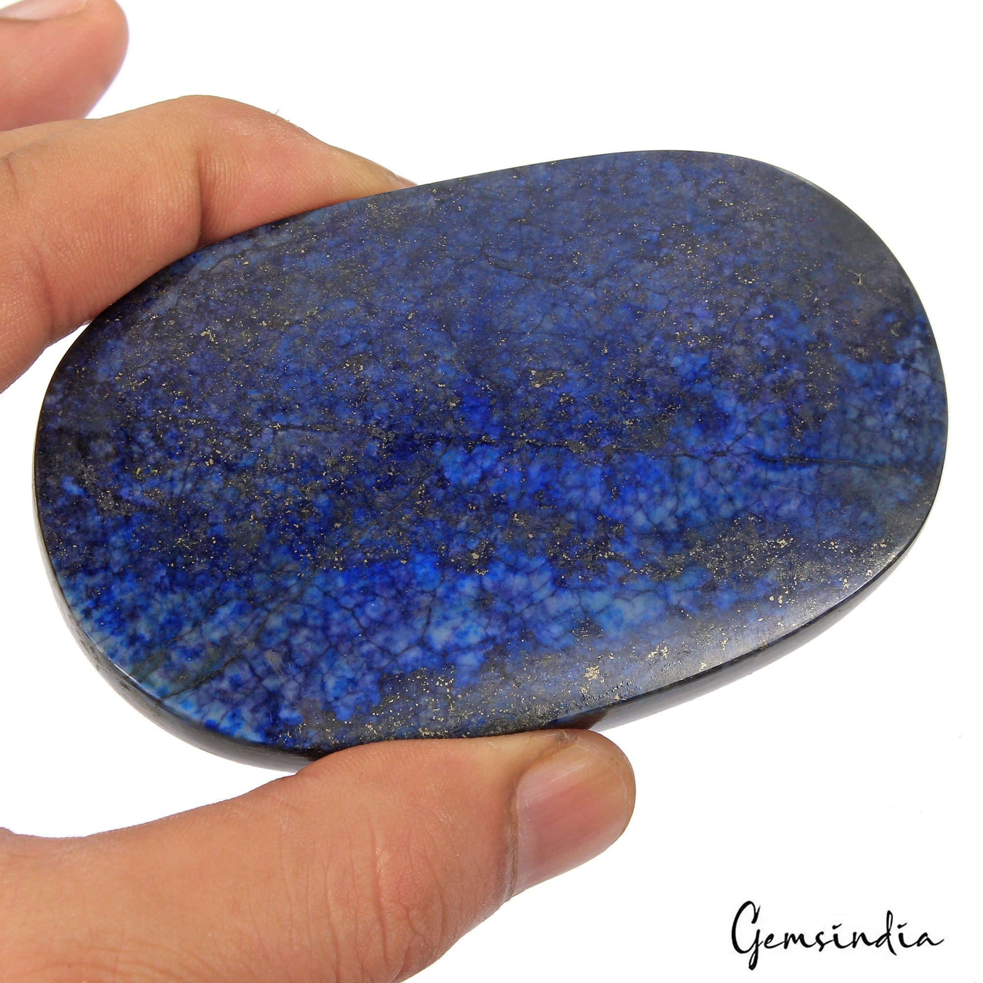 1400 Ct Natural Blue Lapis Lazuli With Gold Flix Oval Cab Earth Mined Loose Gems