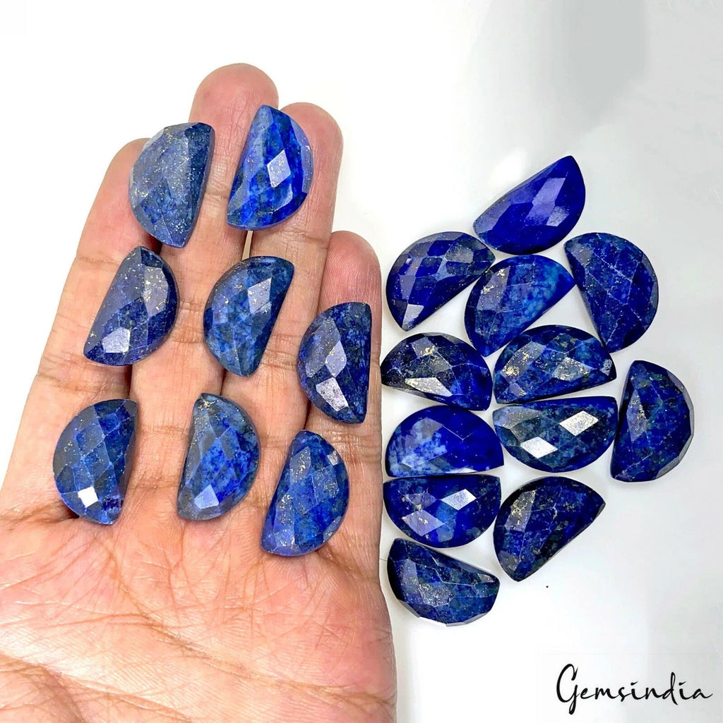 360Ct Natural Lapis Lazuli Half Moon Shape 23x14mm Checker Cut Flat Back Gem Lot