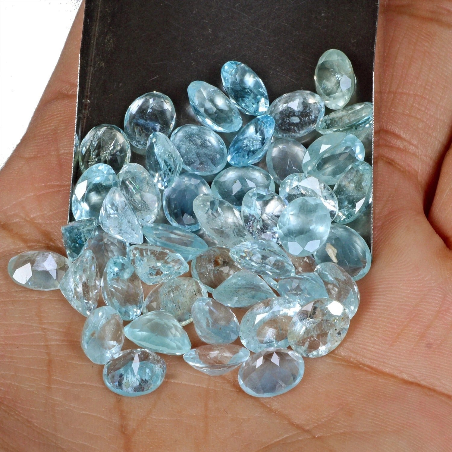 Aquamarine Lot, Loose Gemstone, Oval Cut, Untreated — 46 Pieces, 8mm to 10mm, 74.20 Ct