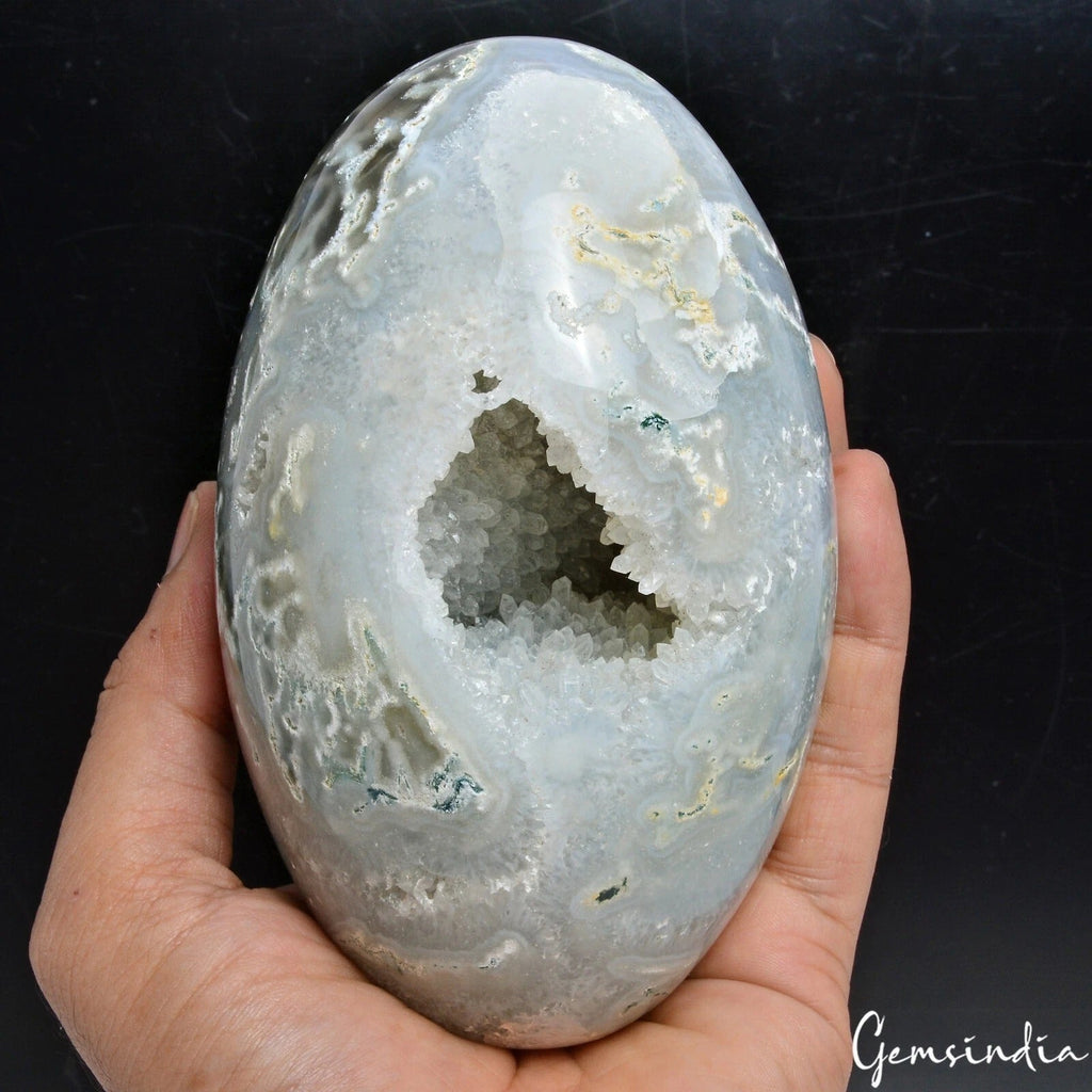 1.14 Kg/ 5.25 x 3.25 Inch Natural Dendrite Moss Agate Druzy Egg Mineral Gemstone