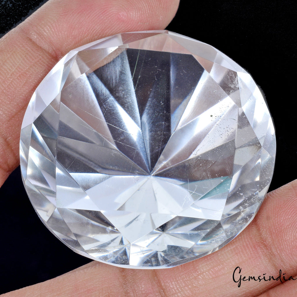 330 Ct Natural Crystal White Quartz 44mm Round Diamond Cut Loose Brazil Gemstone
