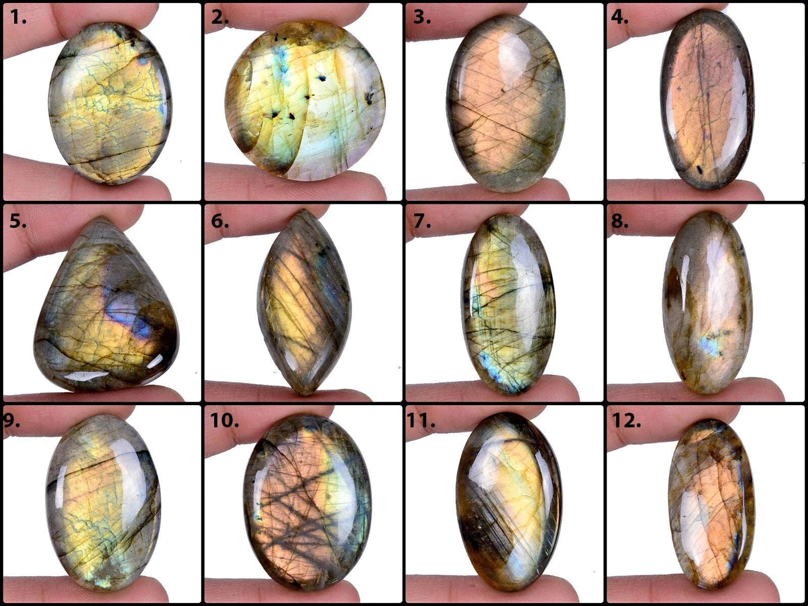 Labradorite Lot, Cabochon — 12 Pieces, 30mm to 45mm, 700 Ct