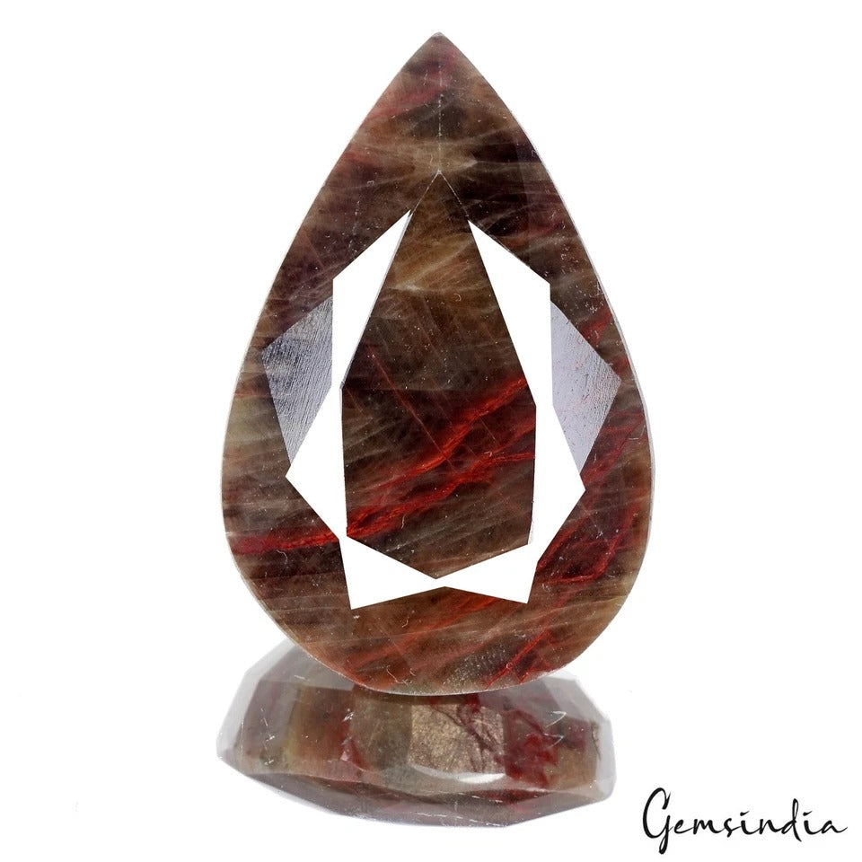 635Ct Natural Brown Untreated Sapphire w/Red Streaks Pear Cut Certified Gemstone