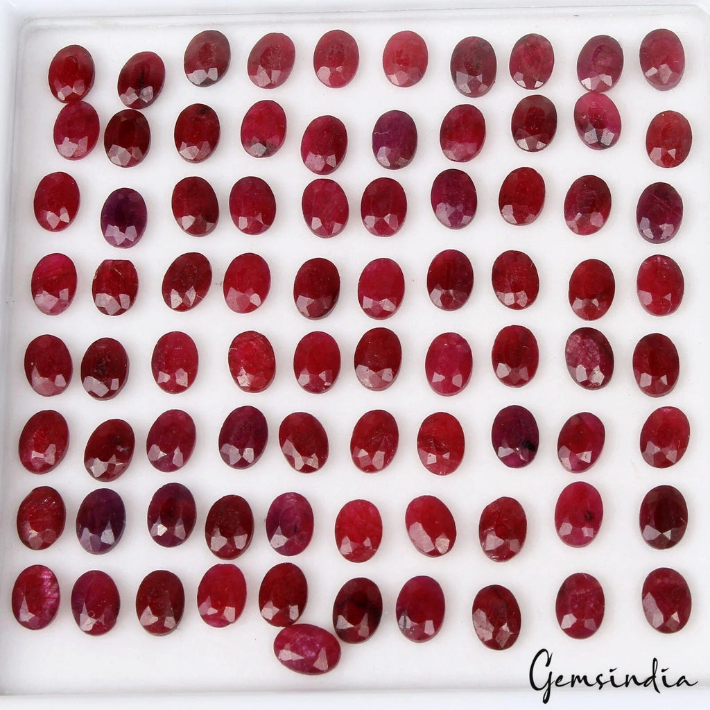 98.30 Ct/81 Pcs Natural Dark Red Ruby Calibrated 7*5mm Oval Cut Gems For Jewelry