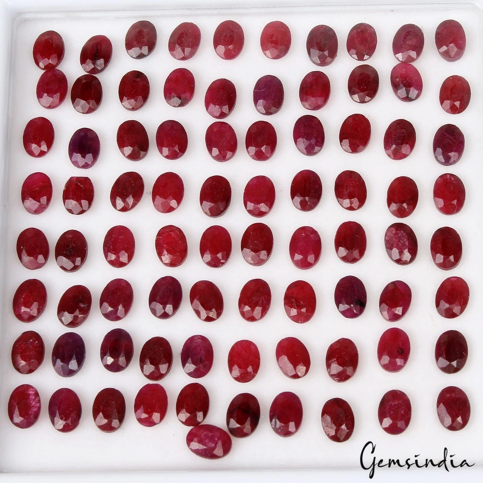 98.30 Ct/81 Pcs Natural Dark Red Ruby Calibrated 7*5mm Oval Cut Gems For Jewelry