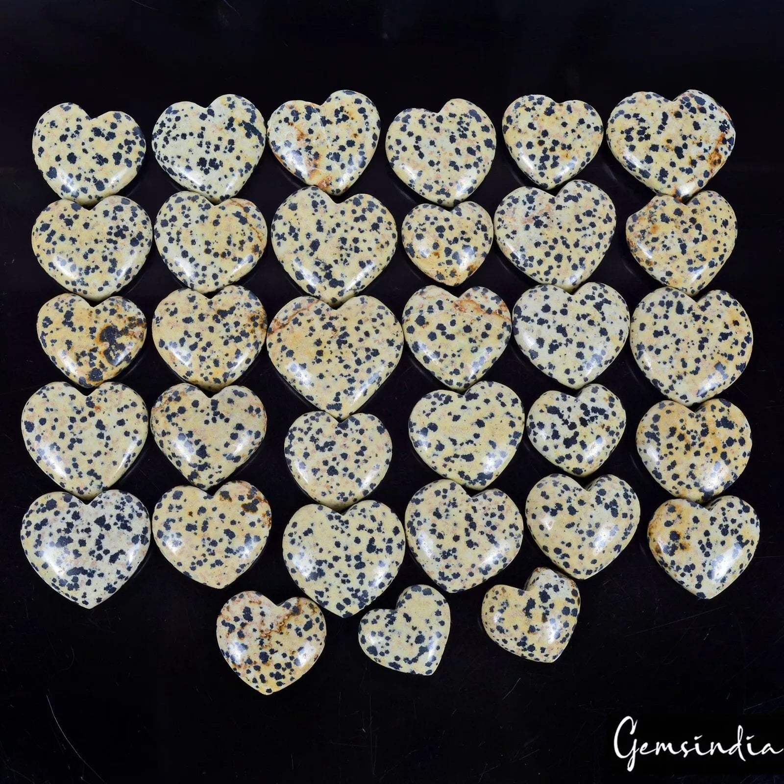 33 Pcs Natural Dalmation Jasper 23-33mm Heart Shape Loose Cabochon Gems 2500 Cts