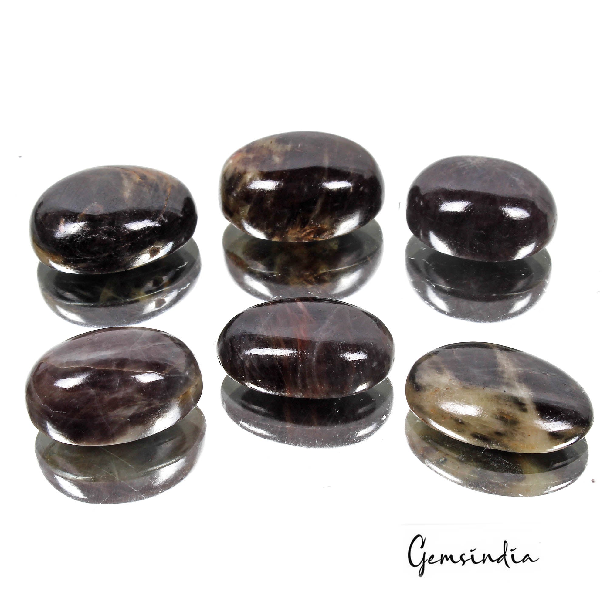 400 Cts/6 Pcs Natural Untreated Black Sapphire Oval Cab Loose Gems Wholesale Lo