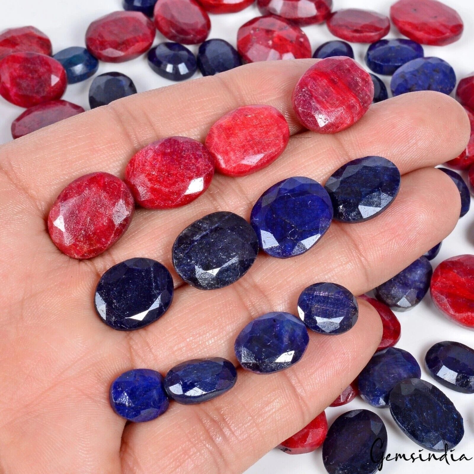 Certified 800 Ct/63 Pcs Natural Red Ruby Blue Sapphire Oval Cut Gems For Jewelry