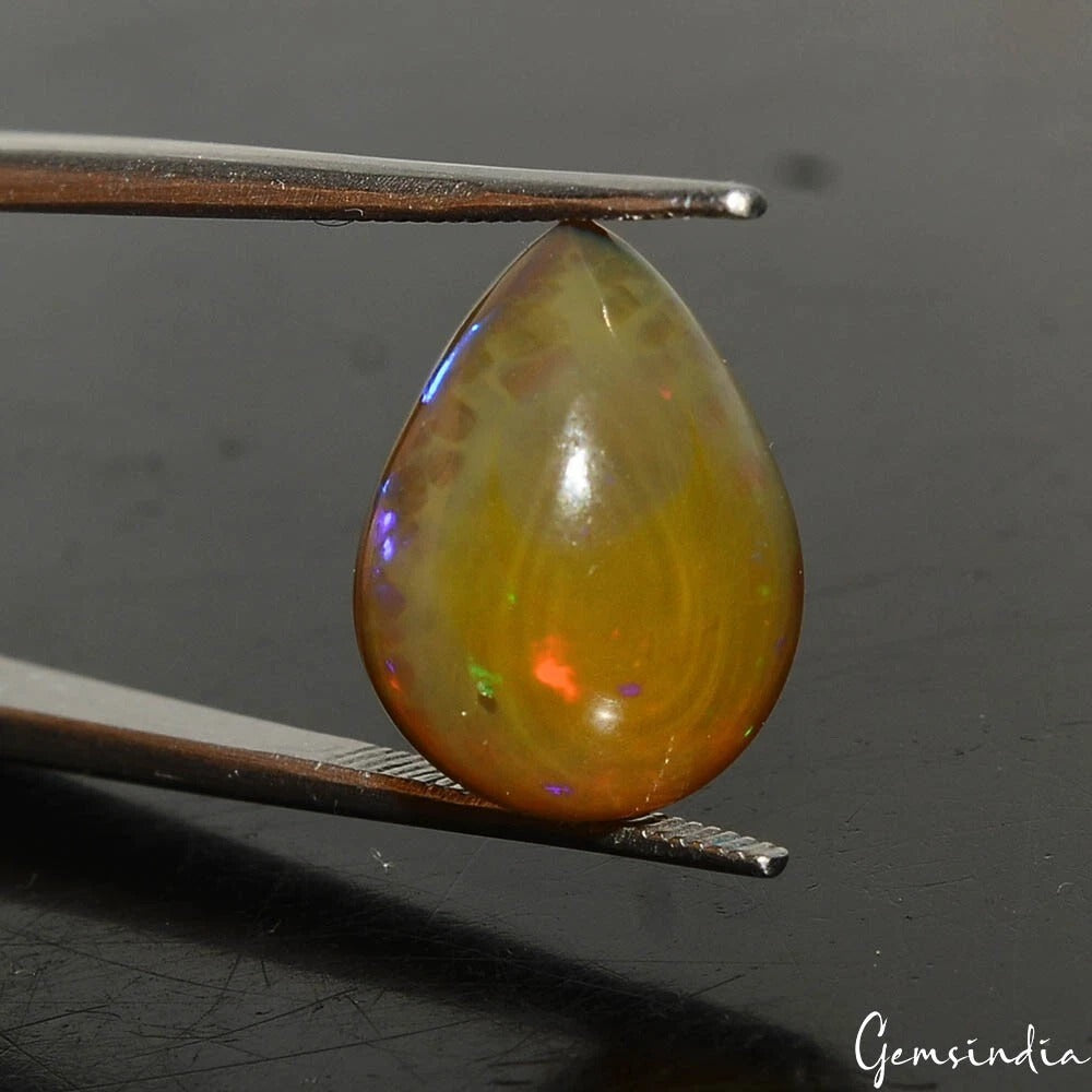 Certified 4.60Ct Natural Untreated Brown Multi Shine Ethiopian Opal Pear Cab Gem