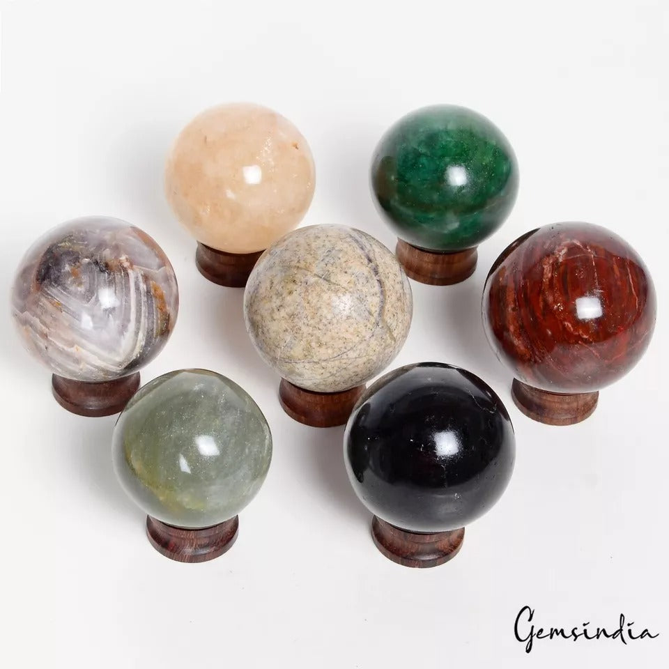 Multi-Gemstone Sphere, Untreated, Multi Color — 7 Pieces, 43mm to 51mm, 5650 Ct