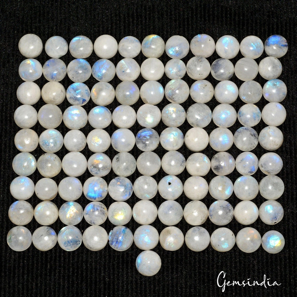 100 Pc Natural Rainbow Moonstone 9-10mm Round Blue Shine Cabochon Gems ~420 Ct
