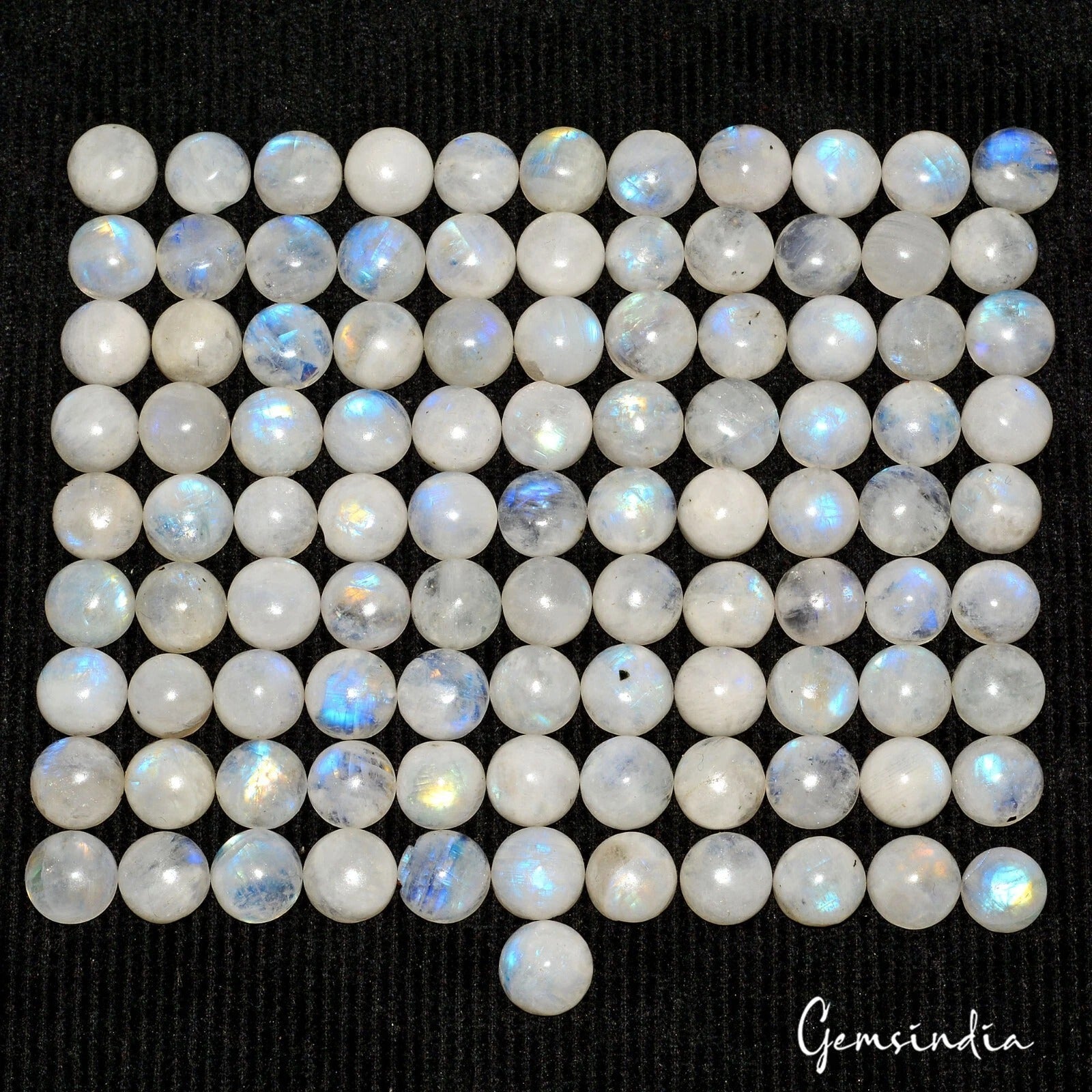 100 Pc Natural Rainbow Moonstone 9-10mm Round Blue Shine Cabochon Gems ~420 Ct