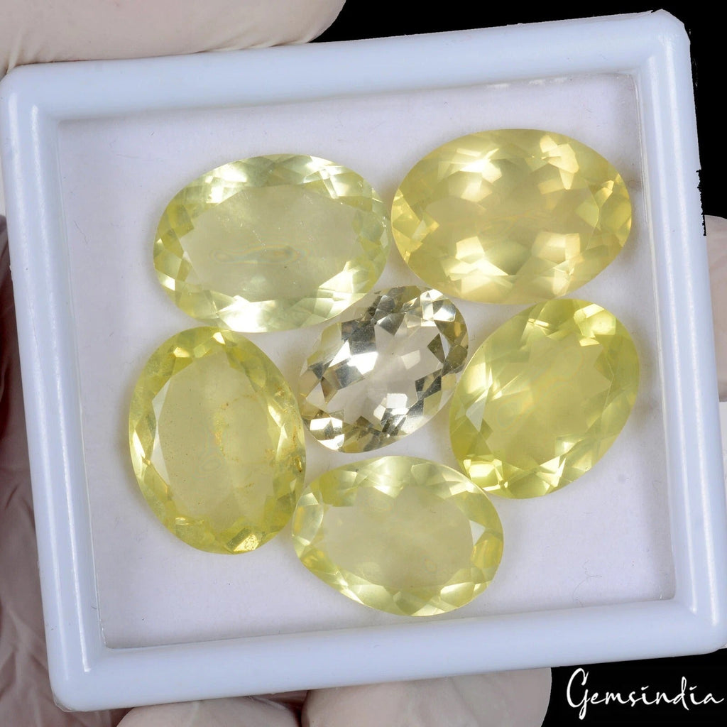 98.20 Ct/6 Pcs Natural Brazilian Untreated Lemon Citrine Oval Cut Loose Gems Lot