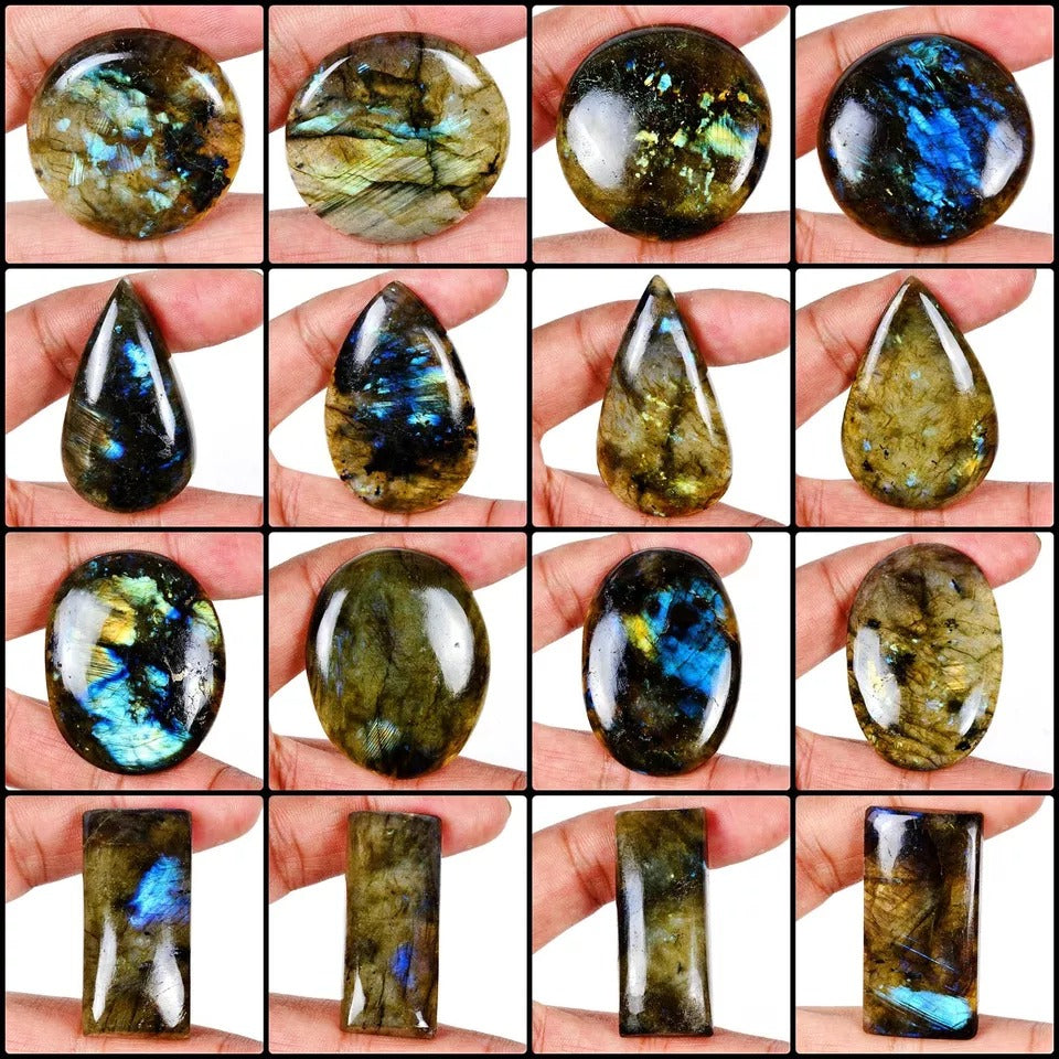 1750 Ct/16Pcs Natural Untreated Multi Color Shine Labradorite Mix Cab Loose Gems