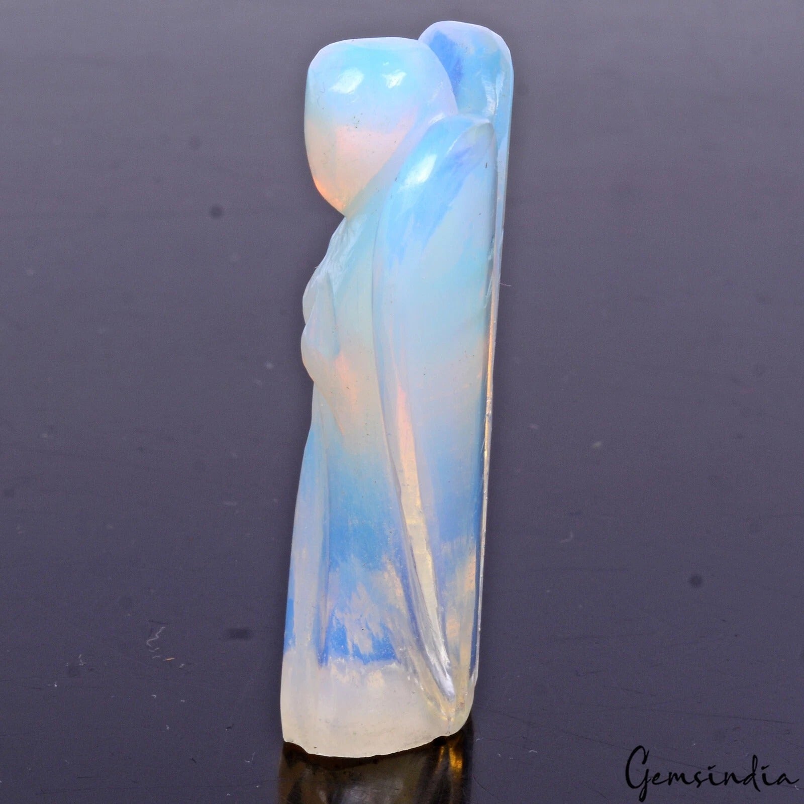 2" Hydro Opal Mini Angel Lab-Created Hand Carved Pocket Size Statue 114.10 Cts