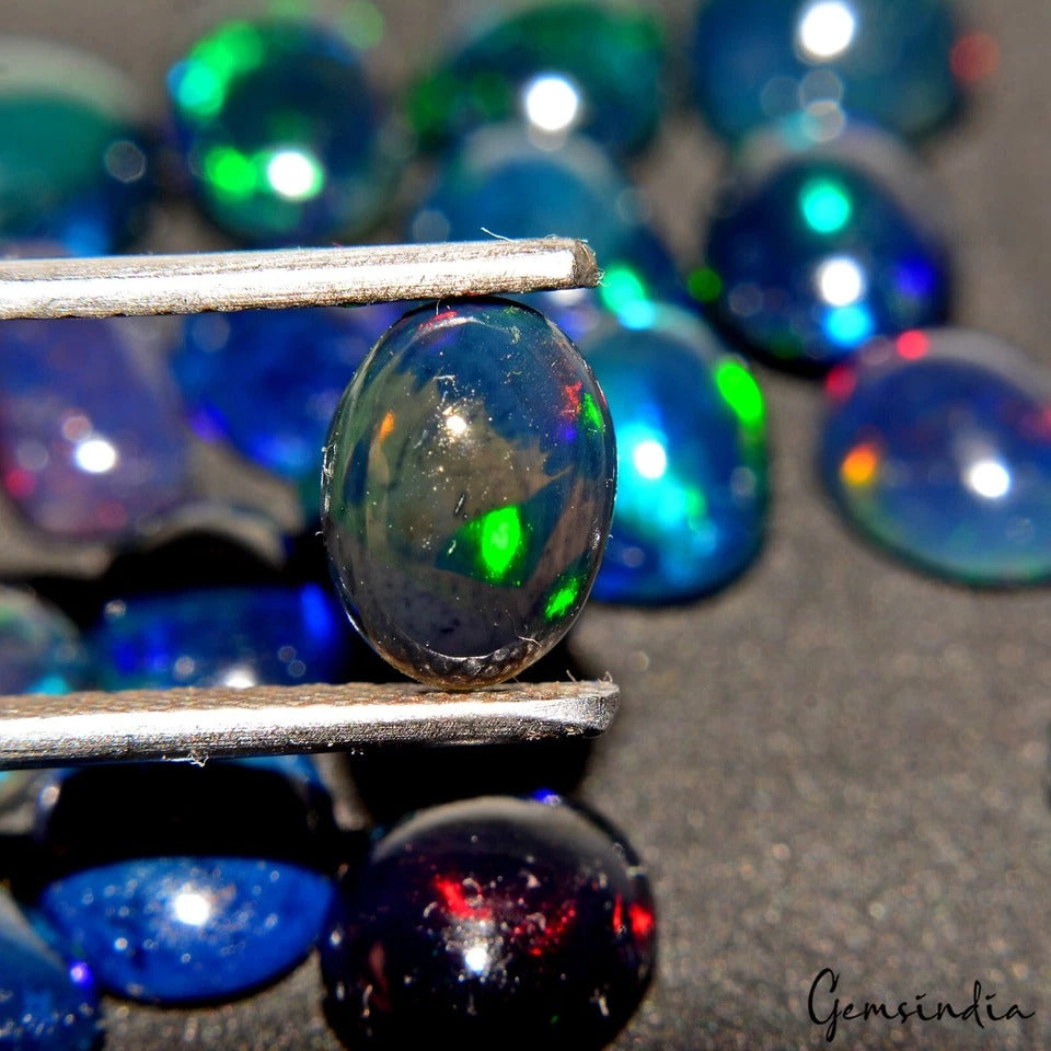 Black Opal Lot, Cabochon, Oval, Pear, Cushion Cabochon, Untreated — 20 Pieces, 8mm to 11mm, 31.25 Ct, Ethiopia