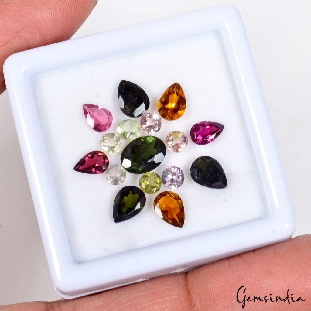 8 Cts/16 Pcs Natural Untreated Multi Color Tourmaline Mixed Cut Gems For Jewelry