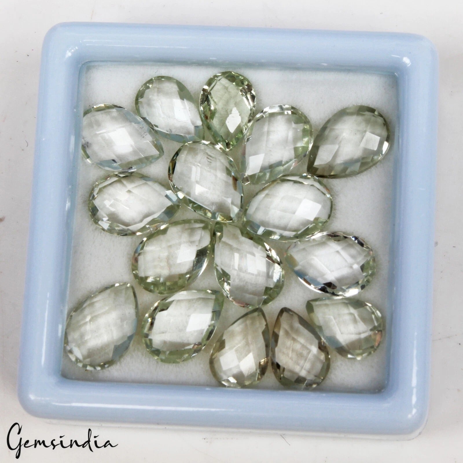27.30 Ct 8-10mm VS Pear Checker Cut Natural Green Amethyst - Brazil Gemstones