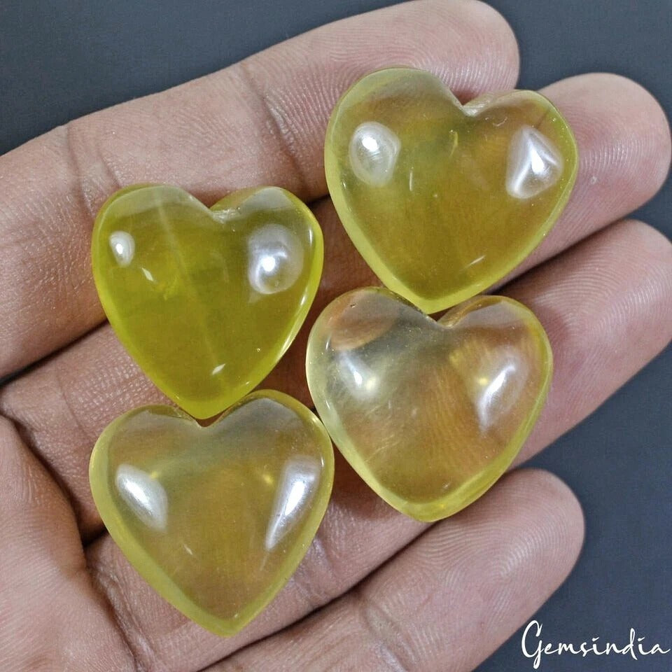 182.40 Cts/4 Pcs Natural Untreated Lemon Quartz Heart Cab Loose Gems for Jewelry