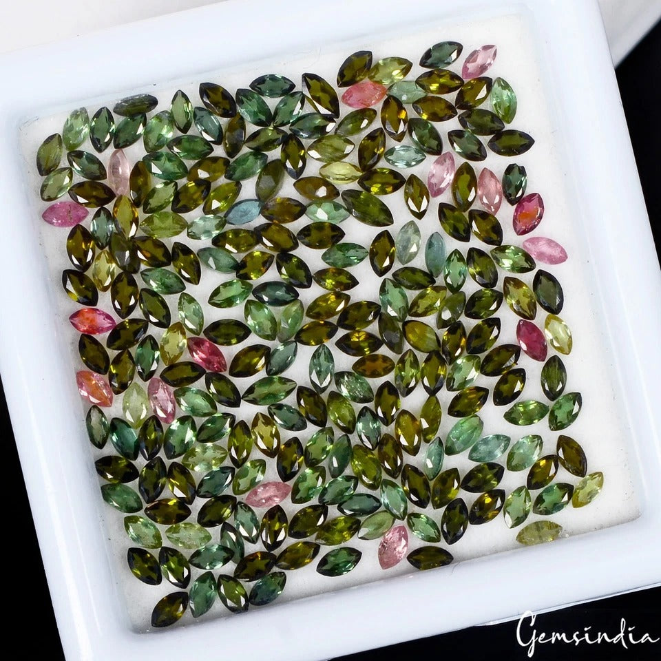 Certified Natural Tourmaline Green Pink Color Marquise Cut Loose Gemstones 3-4mm