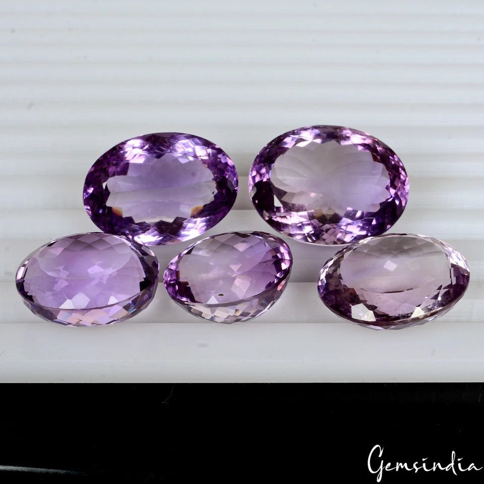 VVS 5 Pcs Natural Amethyst Untreated 19mm-24mm Faceted Cut Hi-Quality Gemstones