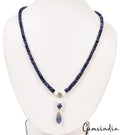 195.00 Ct Natural Blue Sapphire Round Beaded Single Line Handmade Necklace 19"