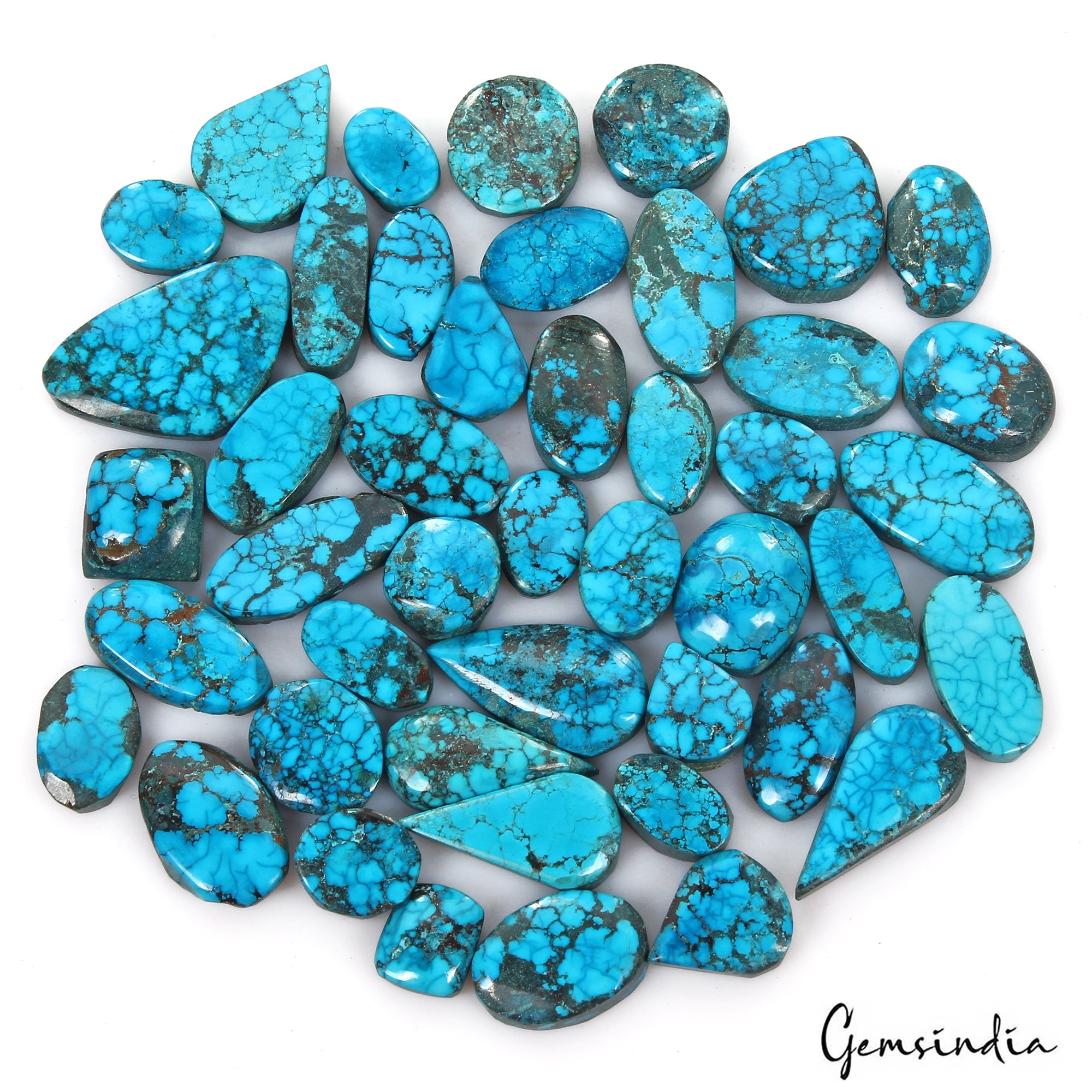 380 Ct Natural Blue Spiderweb Turquoise Mix Cab Loose Wholesale Gems Lot 45 Pcs