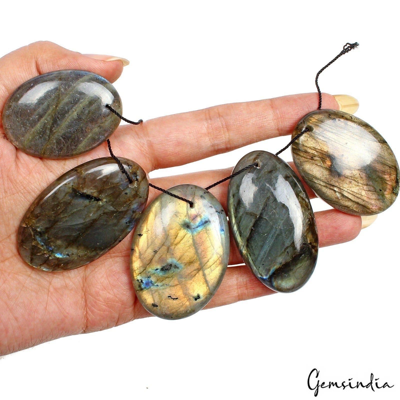 550 Ct/5Pcs Natural Golden Blue Shine Labradorite Oval Cab Drill Bead/Briolettes