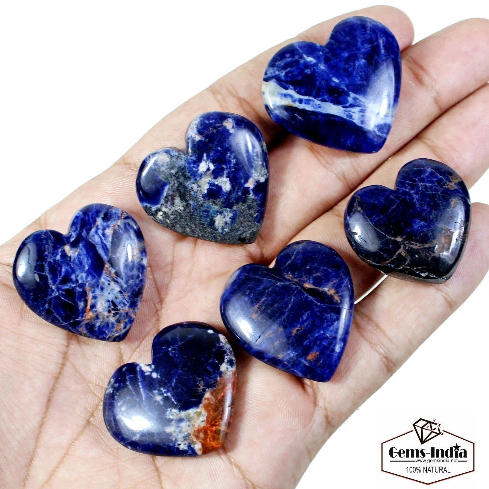 370 Ct/6Pcs Natural Untreated Blue Sodalite Heart Shape Cab Gems Lot For Pendant