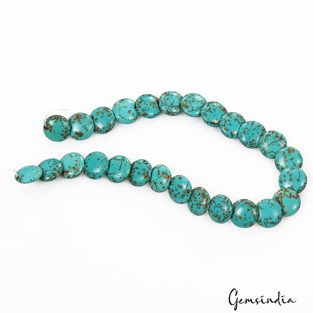 86.50 Cts/26 Pcs Blue Chinese Round Cab Side Drilled Beaded Strand 10 Inch Gems