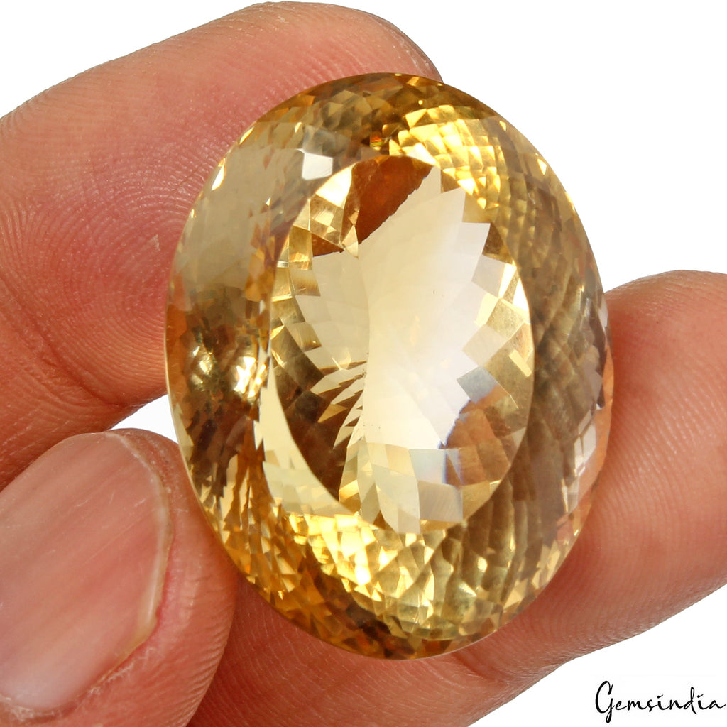 Oval Cut Natural Unheated Top Yellow Citrine Brazil 81.60 Cts 30x22mm Gemstone