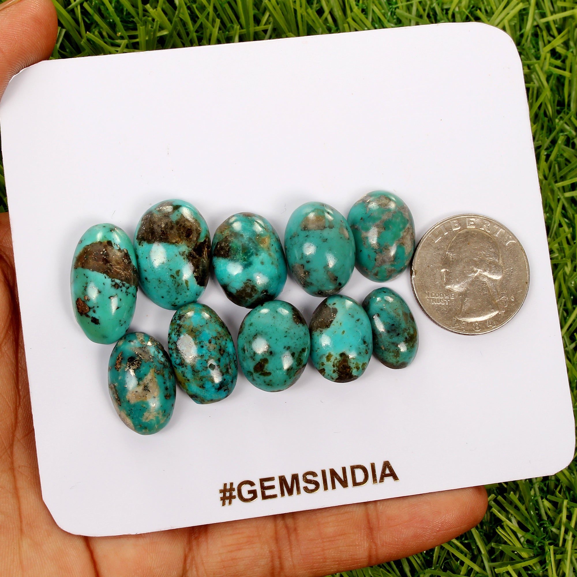 10 Pcs Natural Untreated Blue Turquoise 16-23mm Oval Cabochon Gemstones~129 Cts