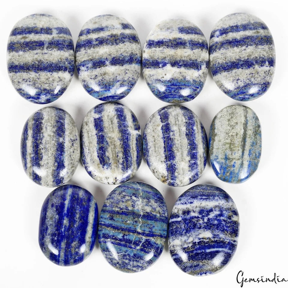 5000 Cts/11 Pcs Natural Blue Gray Lapis Lazuli Oval Wholesale Palm Gemstones Lot