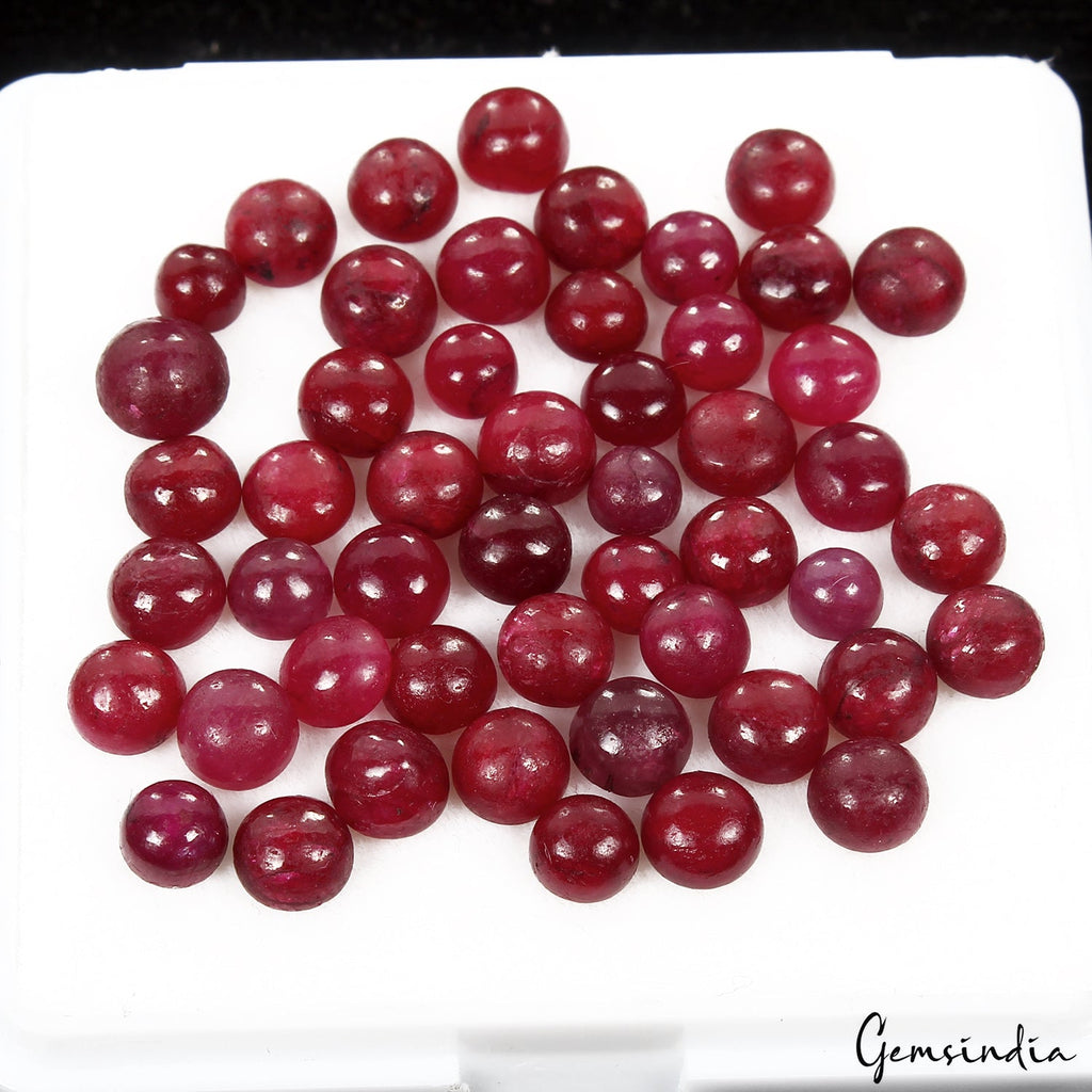 50 Pcs Natural Red Ruby 4-6mm Round Cabochon Loose Gemstones Lot 37.80 Cts