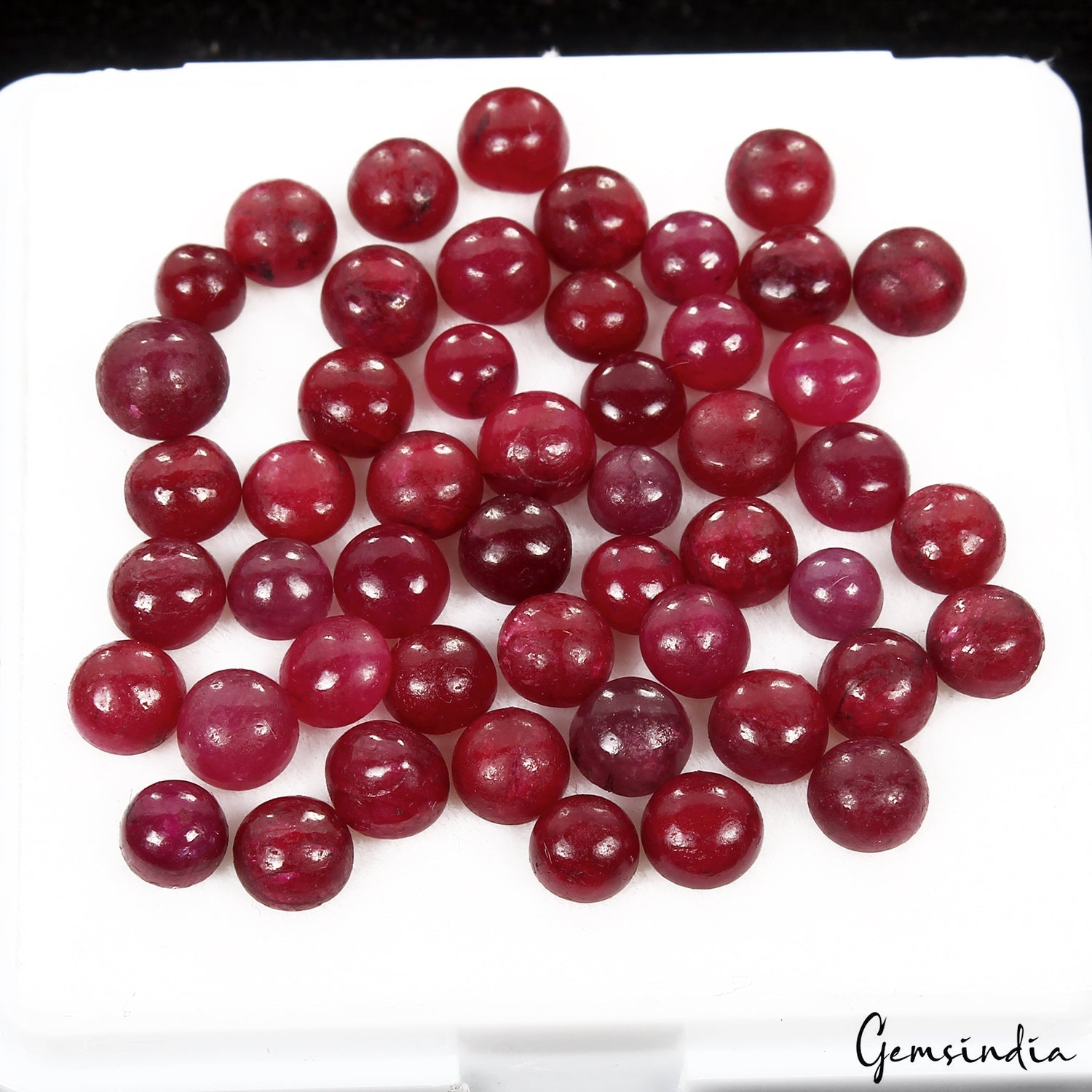 50 Pcs Natural Red Ruby 4-6mm Round Cabochon Loose Gemstones Lot 37.80 Cts