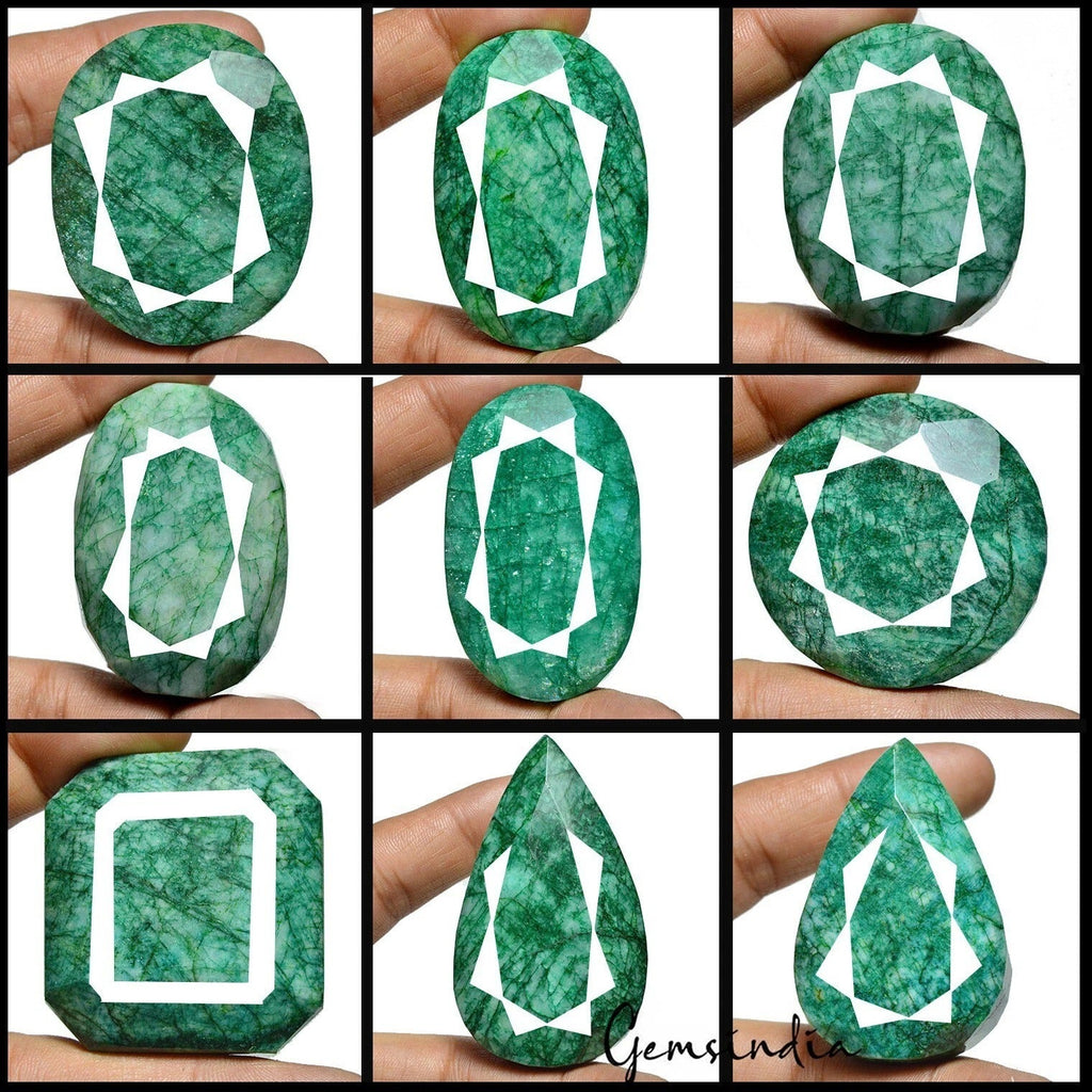 Loose Faceted Green Emerald 3500 Ct. Natural Mix Cut Loose Gemstone Lot 9 Pcs