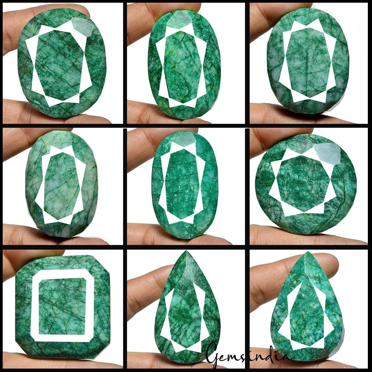 Loose Faceted Green Emerald 3500 Ct. Natural Mix Cut Loose Gemstone Lot 9 Pcs