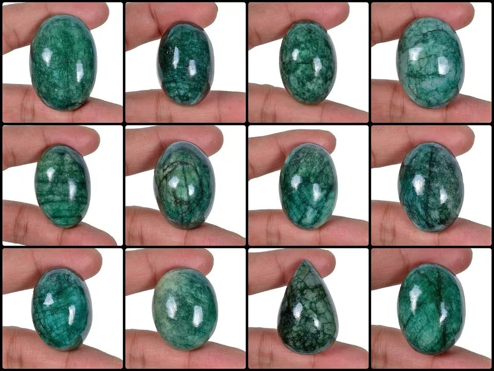 1830 Ct/12 Pcs Natural Brazilian Green Emerald Oval Cab Loose Wholesale Gems Lot