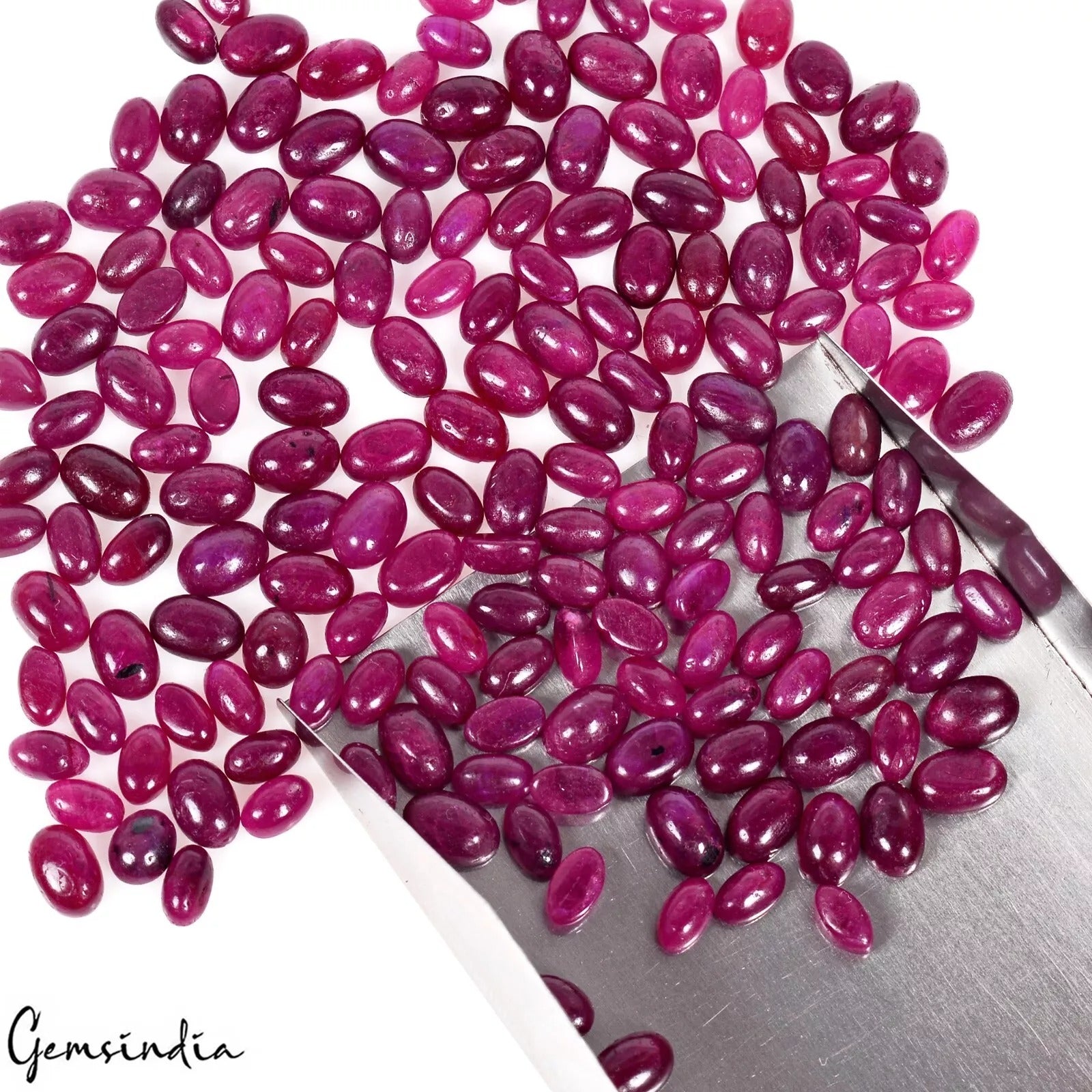 Ruby Lot, Cabochon, Color Enhanced, Red — 176 Pieces, 5mm to 6mm, 100 Ct, Madagascar
