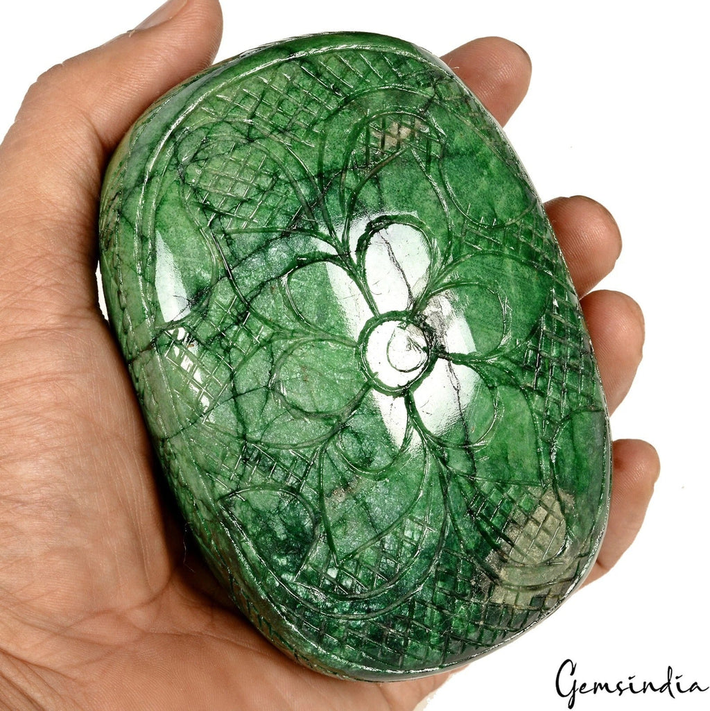 3400 Ct Natural Green Brazilian Emerald Oval Hand Carved Earth Mined Loose Gems