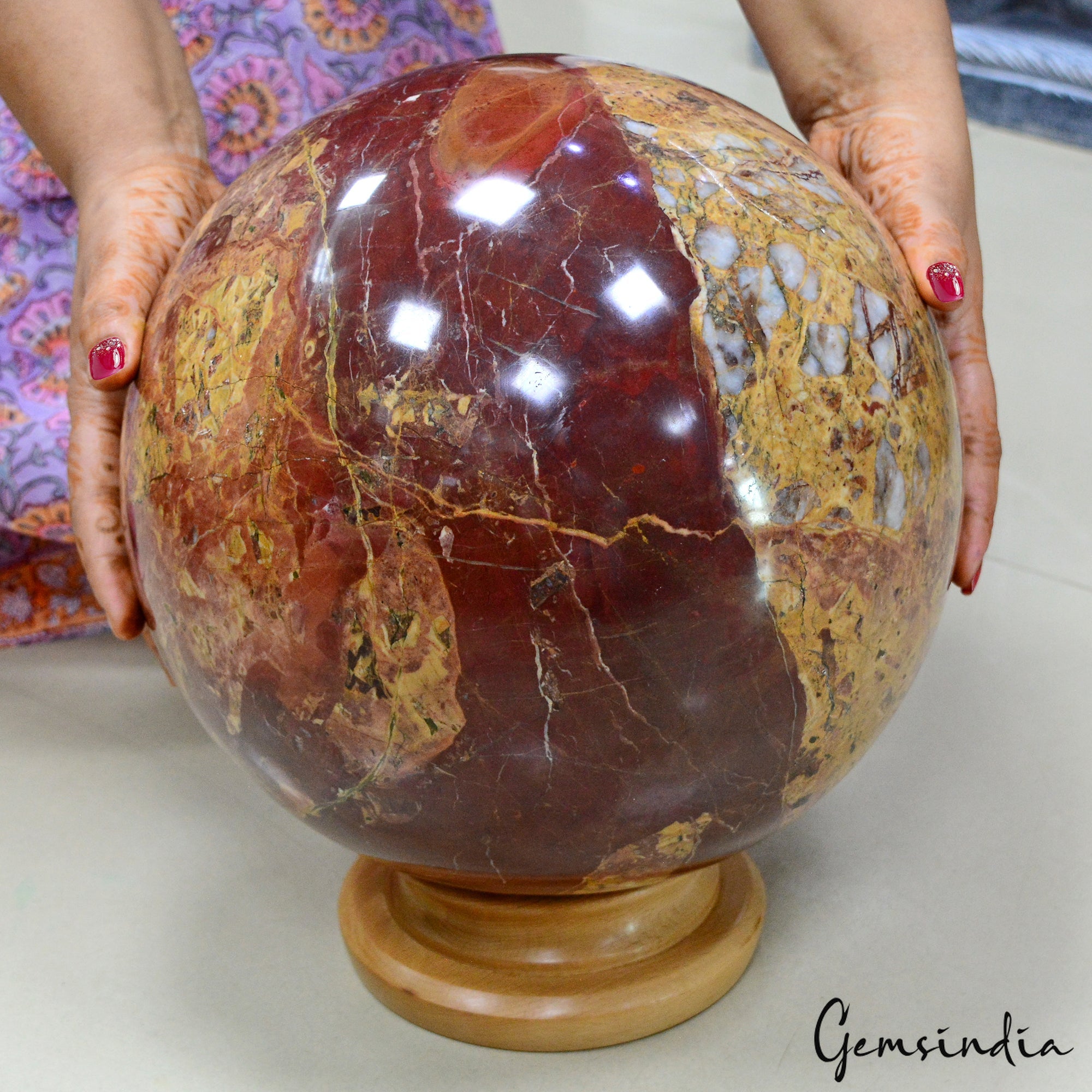 Large 10.7" Red Jasper Stone Healing Crystal Charged Reiki Aura Sphere Ball 30KG