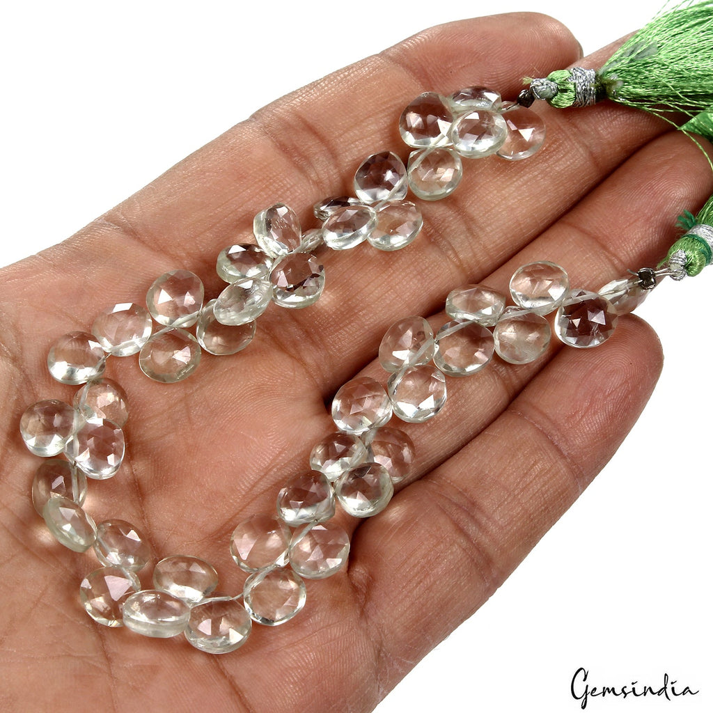 92.60 Ct Natural Untreated Green Amethyst Pear Checker Cut Loose Gems Strand 8"