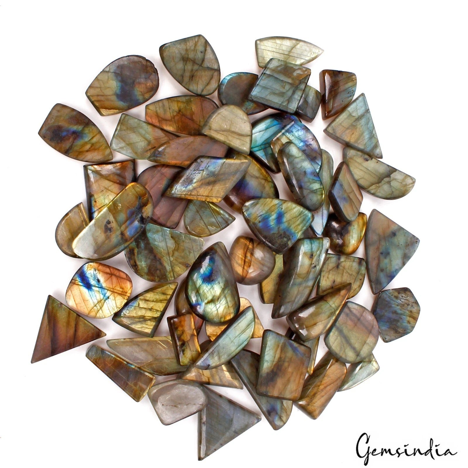 870 Ct/57 Pcs Natural Untreated Multi Shine Labradorite Mixed Cab Wholesale Gems