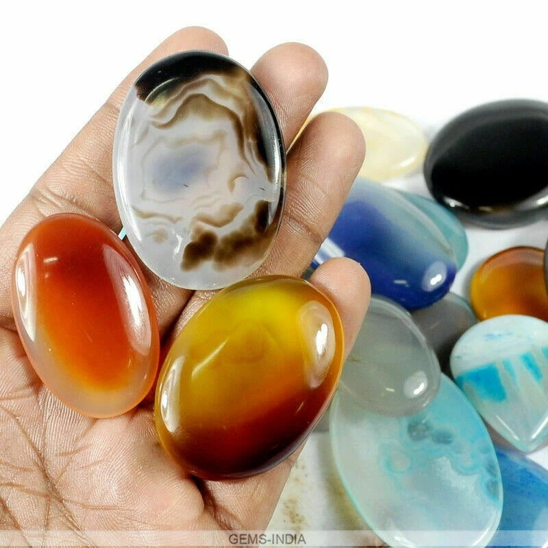 1700 Cts/23 Pcs Natural Multi Colo Onyx Agate Mixed Cab Loose Gems Wholesale Lot