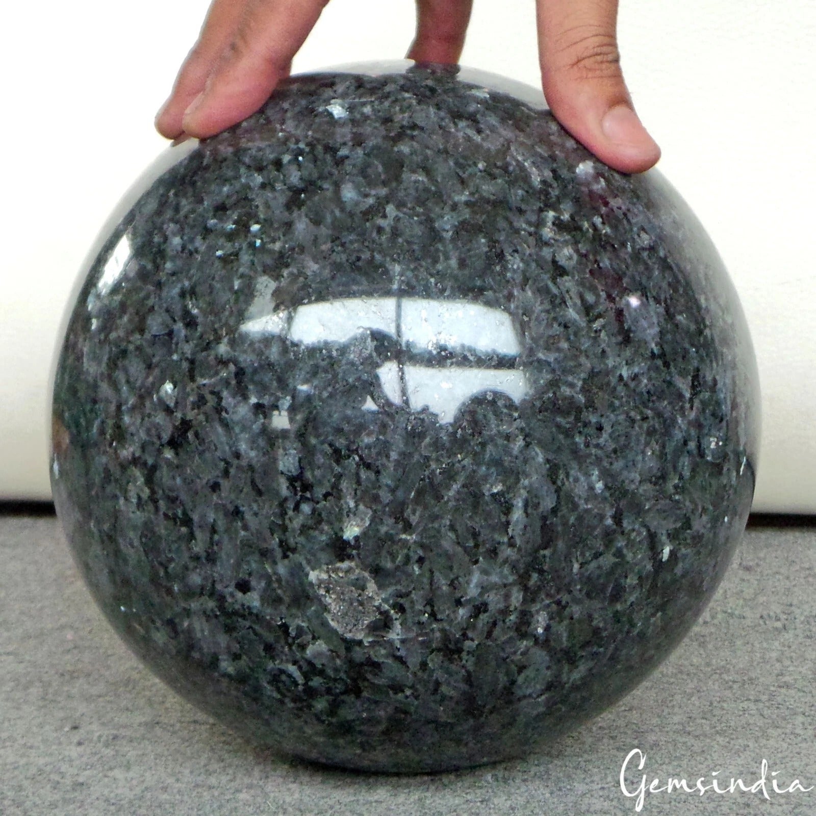 Larvikite Sphere, Blue — 7.5 Inch in diameter, 9.9 Kg (49500 Ct)
