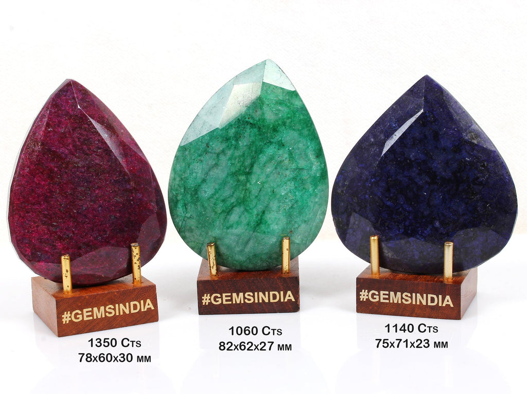 3570 Ct Natural Ruby Emerald Sapphire Pear Earth Mined Huge Loose Gems w/ Stand